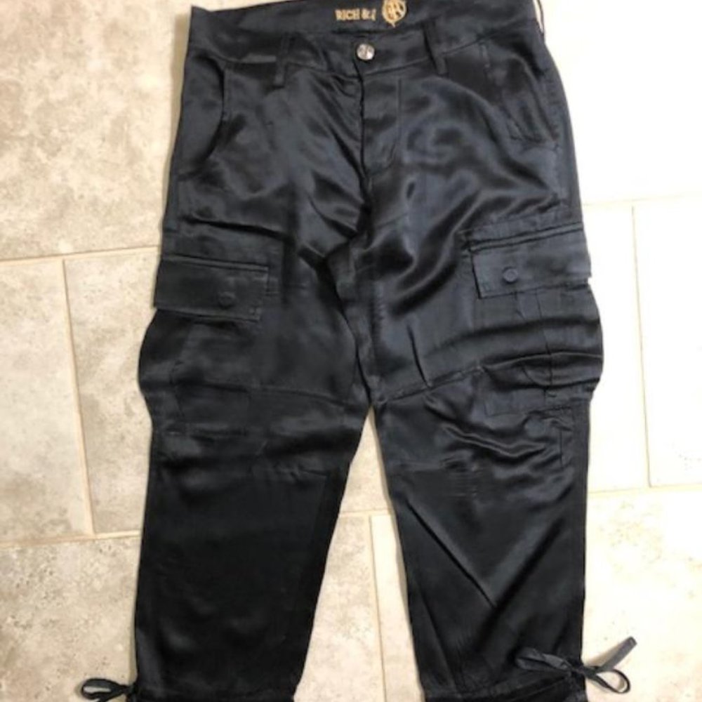 Rich & Skinny Mid-rise Silk Black Cargo Sz 25 EUC